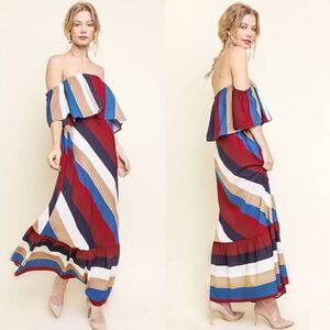 Umgee Dresses Red White And Blue Off The Shoulder Maxi Dress size S NWT